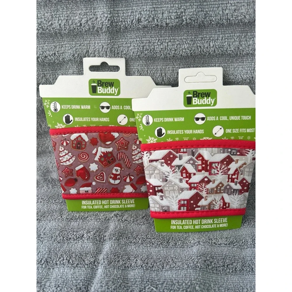 Christmas Winter brew buddy Insulated hot drink sleeve x2